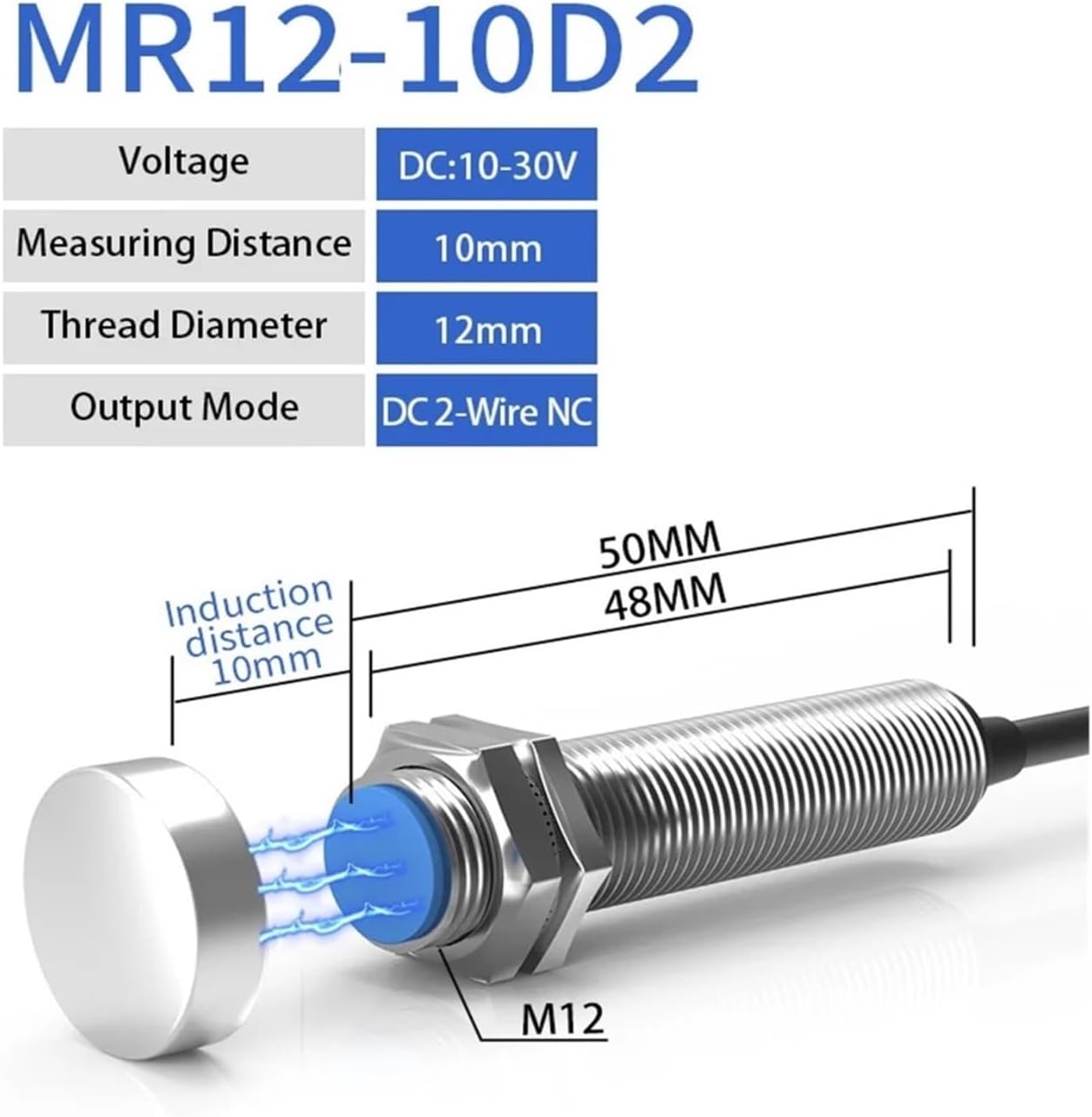 Magnetic Reed Switch Proximity Sensor LG12A3 M12 Cylinder Series 10-30V 90-220V 10mm Sensing Distance(DC 2-Wires NC)