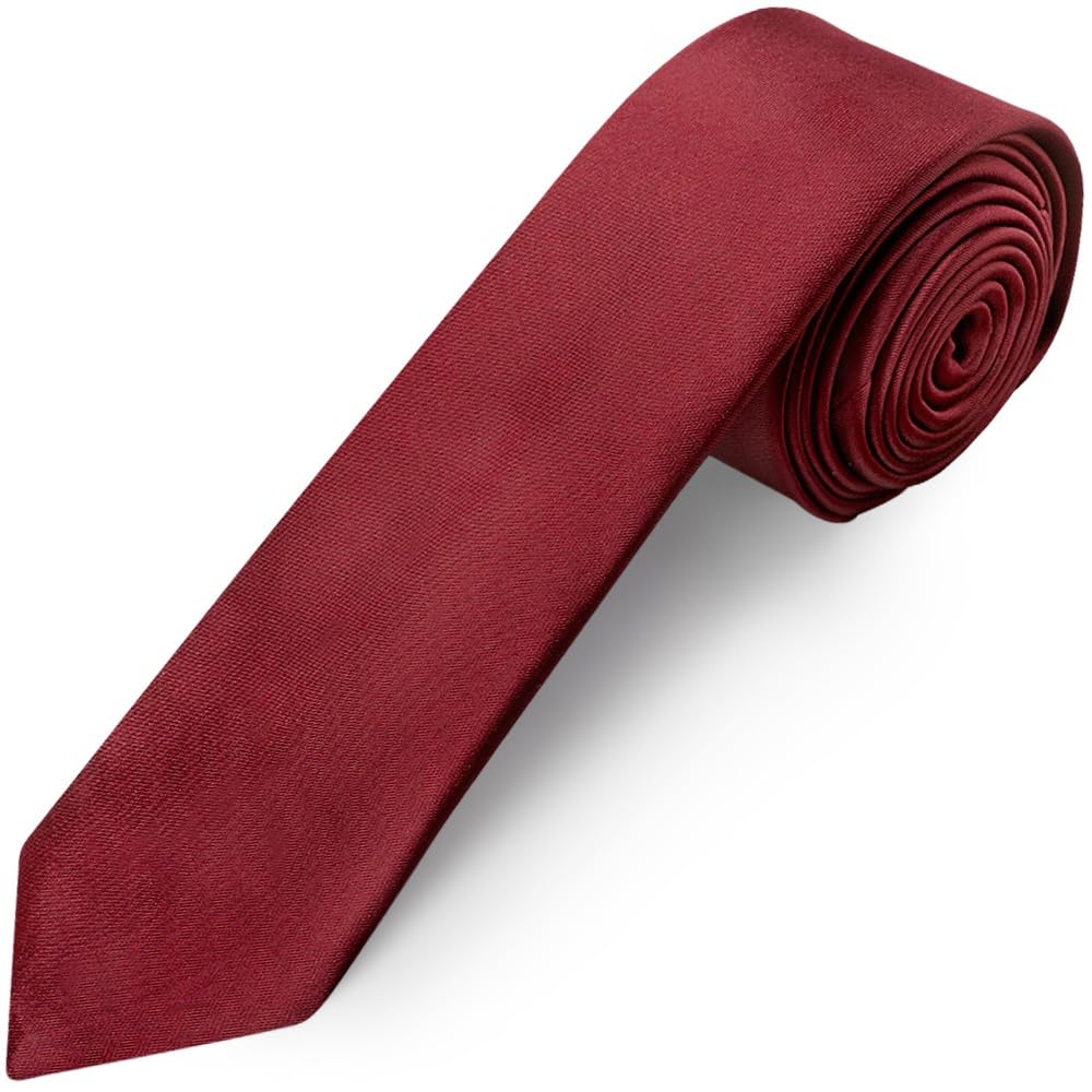 Ties R Us Boys Red Plain Maroon Satin Skinny Tie