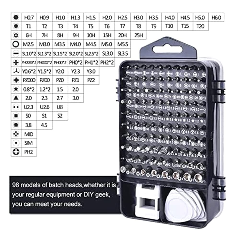 Kit di Strumenti di precisione magnetici Fai-da-Te 115 in 1 per Occhiali, PC, Laptop, Orologio Digitale Nero