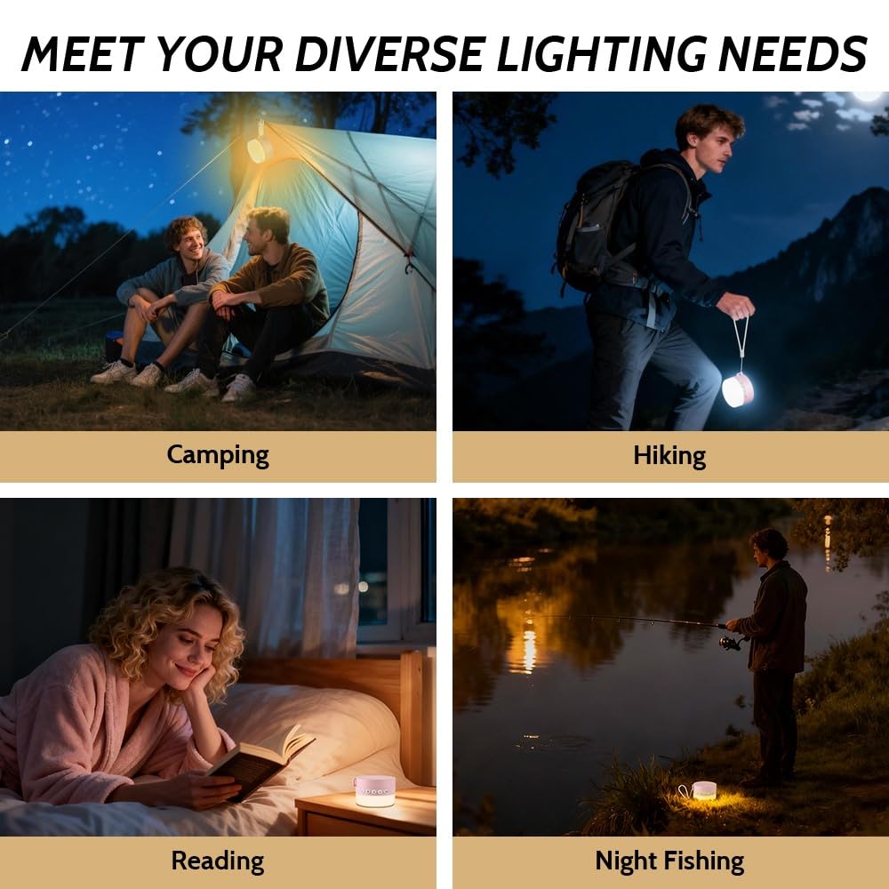 LED Camping Laterne, Wiederaufladbare Campingleuchte mit 4 Lichtmodi & SOS, Dimmbare Zeltlichter für Camping Notfall Hurricane Wandern Stromausfall (Rosa)