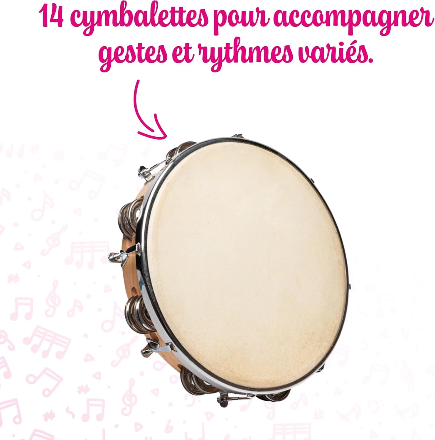 FUZEAU 590 tambourin naturalne futro 25 cm + 18 CYMB