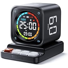 TK3 Pomodoro Timer Cube, Desk Productivity Timer with 5/10/30/60 Min Presets, Custom Countdown, Stopwatch, Clock, 3 Alarm, Silent, Vibrate &amp; Sound Alert, for Task, ADHD, Study, Kitchen, Black