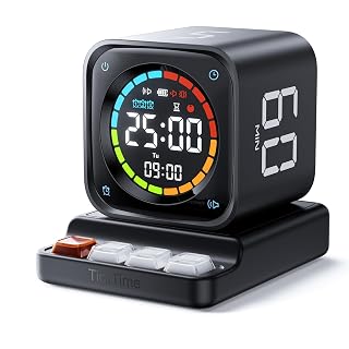 TK3 Pomodoro Timer Cube, Desk Productivity Timer with 5/10/30/60 Min Presets, Custom Countdown, Stopwatch, Clock, 3 Alarm, Silent, Vibrate & Sound Alert, for Task, ADHD, Study, Kitchen, Black - Amazon product rated Grade A