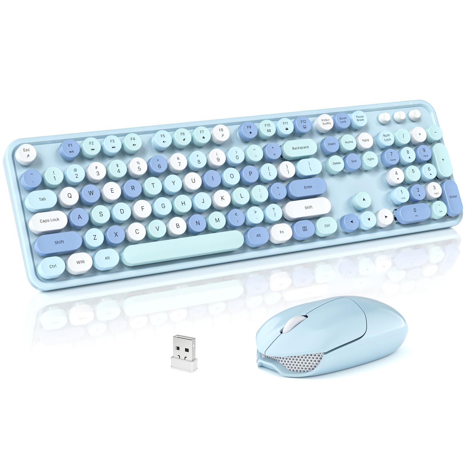 Bezprzewodowa klawiatura i mysz, pełnowymiarowa klawiatura do pisania 2,4 GHz, retro, z klawiaturą numeryczną i bezprzewodową myszką do komputera, laptopa, komputera stacjonarnego, Windows