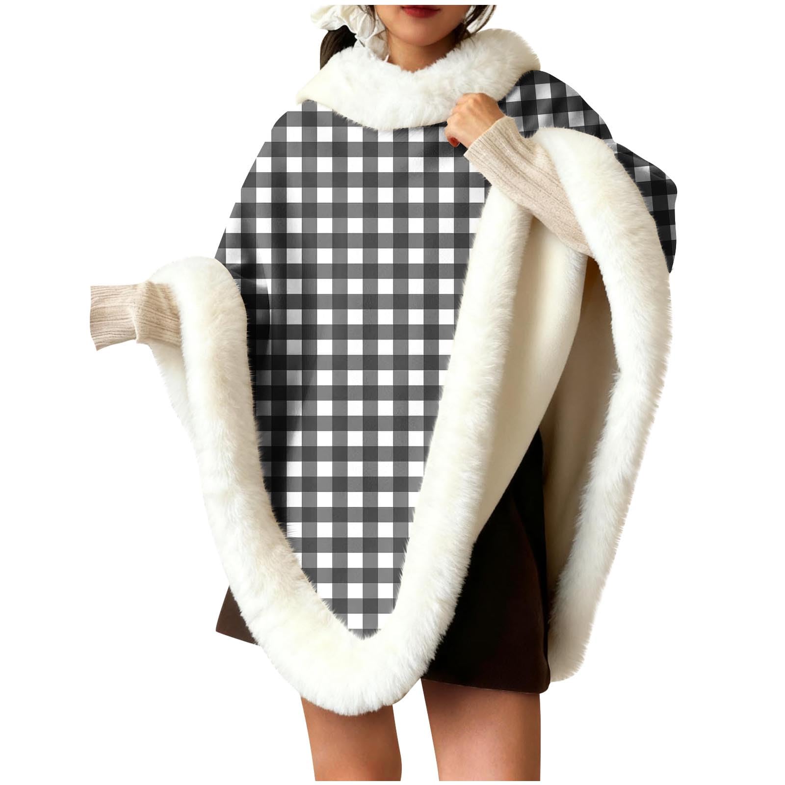 Women Elegant Shawl Poncho Faux Fur Collar Fleece Lined Pullover Sweater Cape Scarf Ponchos Winter Wraps Gifts for