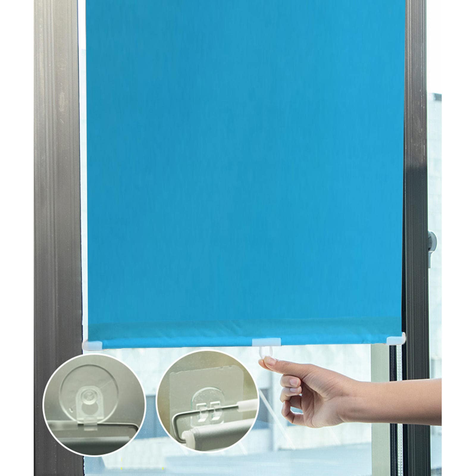 DECAKE Blackout Roller Shades with Suction Cups, Curtains Without Drilling, Retractable Sunshade Blinds for Windows and Doors, Sunscreen/Thermal Blinds,Blue-50x125cm(19.7 * 49.2in)