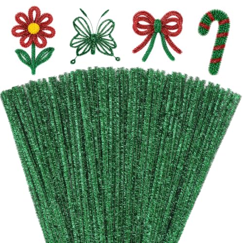 Image of Mnuizu Pipe Cleaners, 200 Pcs Glitter Pipe Cleaners Craft Creative Supplies | Fluffy Pipe Cleaner for Animals, Flowers, Bouquet Making, Room Festival Decorations DIY Art Projects, Glitter Green
