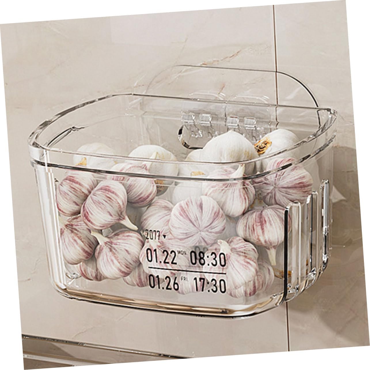 Cabilock 6pcs Wall Hanging Storage Basket Transparent Onion and Garlic Organizer for Kitchen Easy to Install Vegetable Holder Minimalist Design for Fruit and Household Items