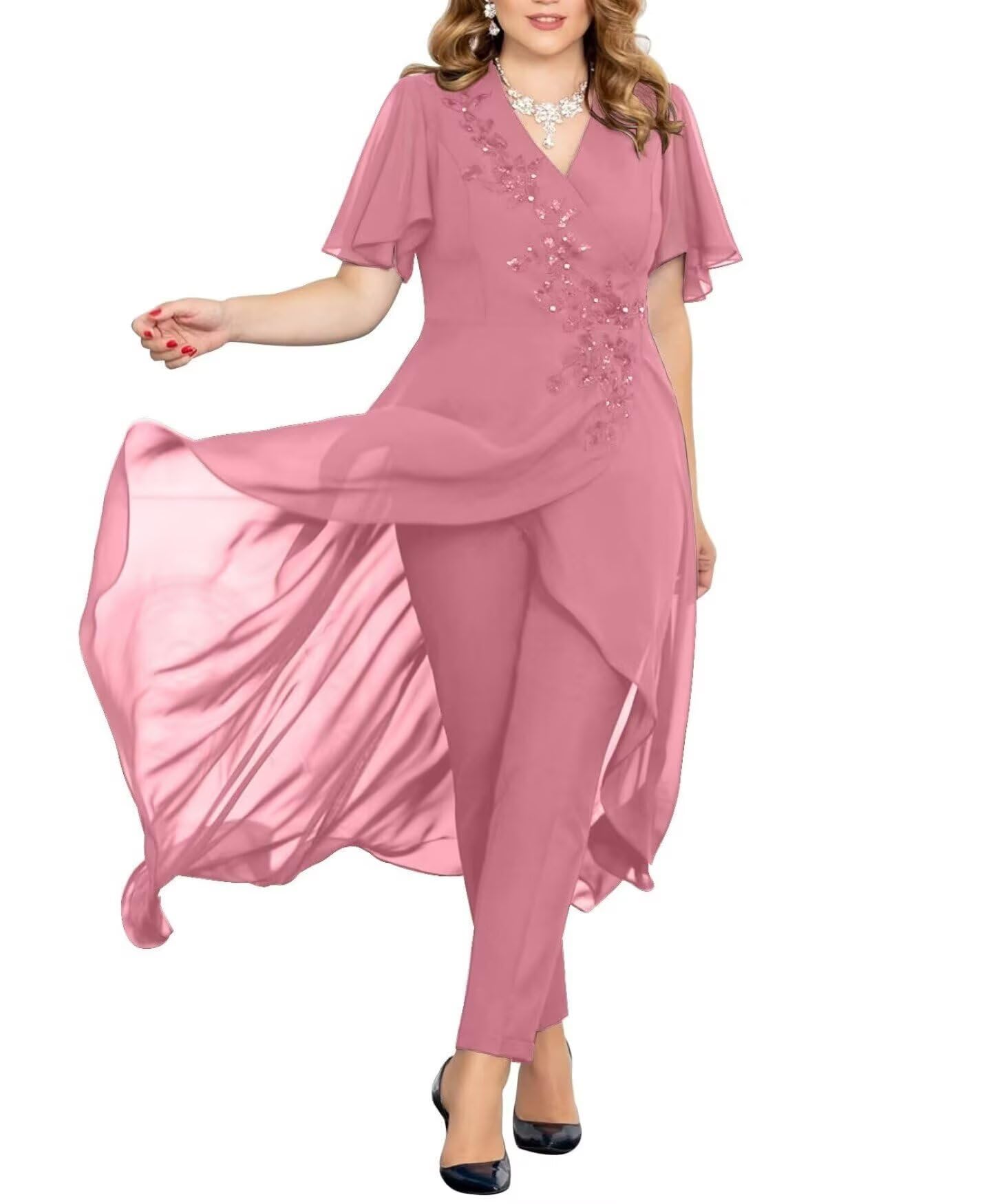 2 Pieces Mother of The Bride Pant Suits for Women Lace Applique Applique Formal Wedding Gust Pantsuits with