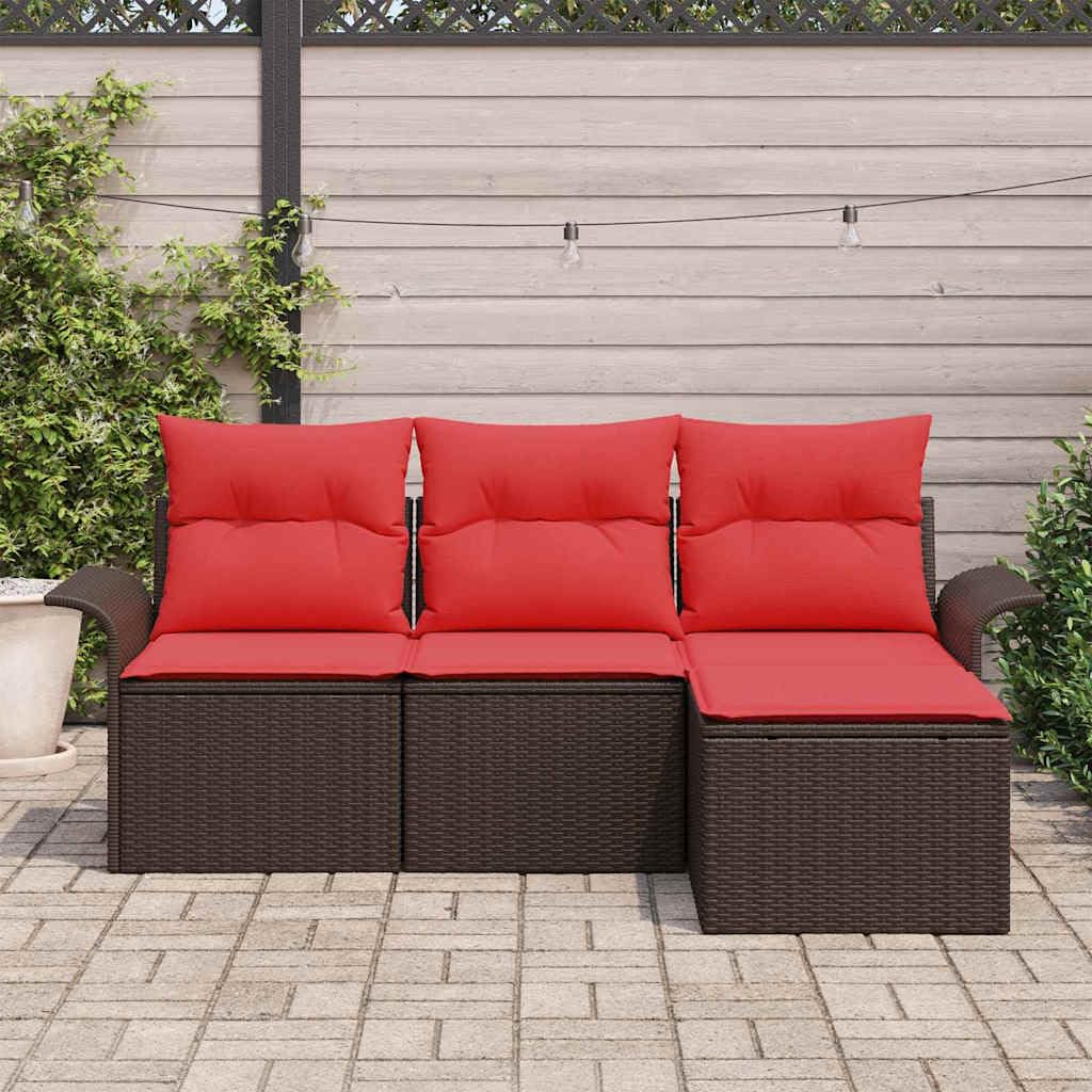 Fengshui Ensemble de canapé de jardin 4 pièces en polyrotin marron avec