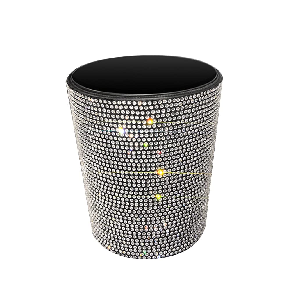 Bling Car Trash Can, Glitter Diamond Container, Hanging Garbage Bin, Multifunctional Organizer Storage Box, Universal Dustbin, White