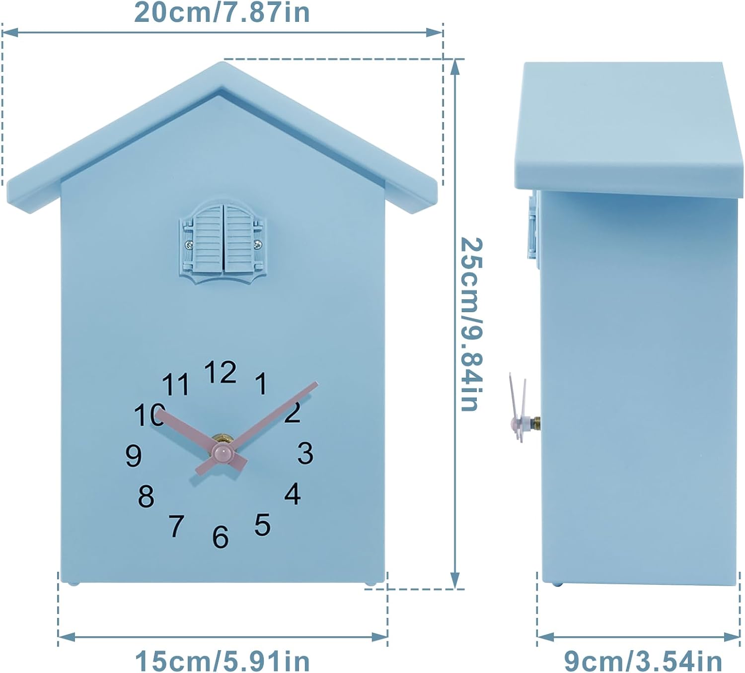 Cuckoo Clock with Chimer with Pendulum Minimalist Delicate Bird House Battery Powered Cuckoo Wall Clock for Wall Art Home Living Room Kitchen Office Decoration 25×20×15×9 cm (Blue)