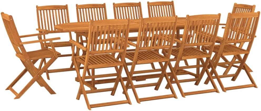 vidaXL Solid Acacia Wood Garden Dining Set 11 Piece Outdoor Terrace Backyard Patio Furniture Dining Dinner Table and Chair Seating Seat vidaXL Solid Acacia Wood Garden Dining Set 11 Piece Outdoor Terrace Backyard Patio Furniture Dining Dinner Table and Chair Seating Seat