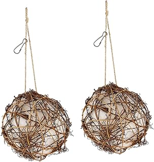 YARNOW 2pcs Wild Bird Nest Material Containers for Food Window Bird Feeder Food Container Outdoor Hanging Feeder Cotton Bird Nesting Materials Rattan Bird Feeder Container Garden Ornament