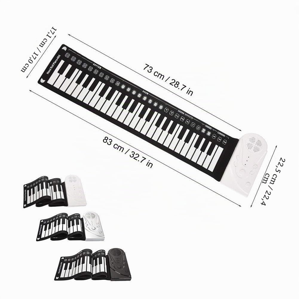 POHOVE Pianoforte portatile con 49 tasti, flessibile, arrotolabile, USB, elettronica, per principianti (nero)