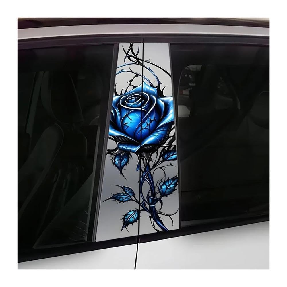 Body Parts 2pcs Car Center Column Decal Beautiful Blue Rose Vinyl Creative B-Pillar Protective Stickers