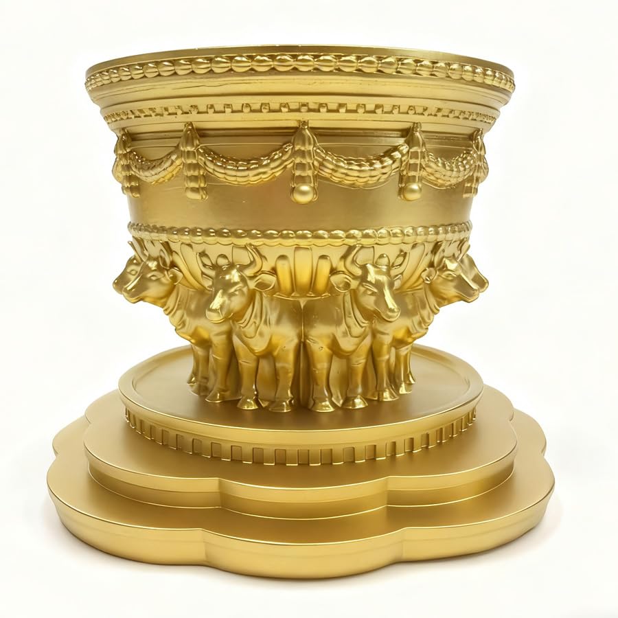 Solomon's Temple Molten Sea Replica Golden Brazen Sea Model with 12 Oxen Base Ancient Israelite Sacred Vessel Biblical Historical Religious Decor Figurine for Home Office Desk Christian Jewish Gift