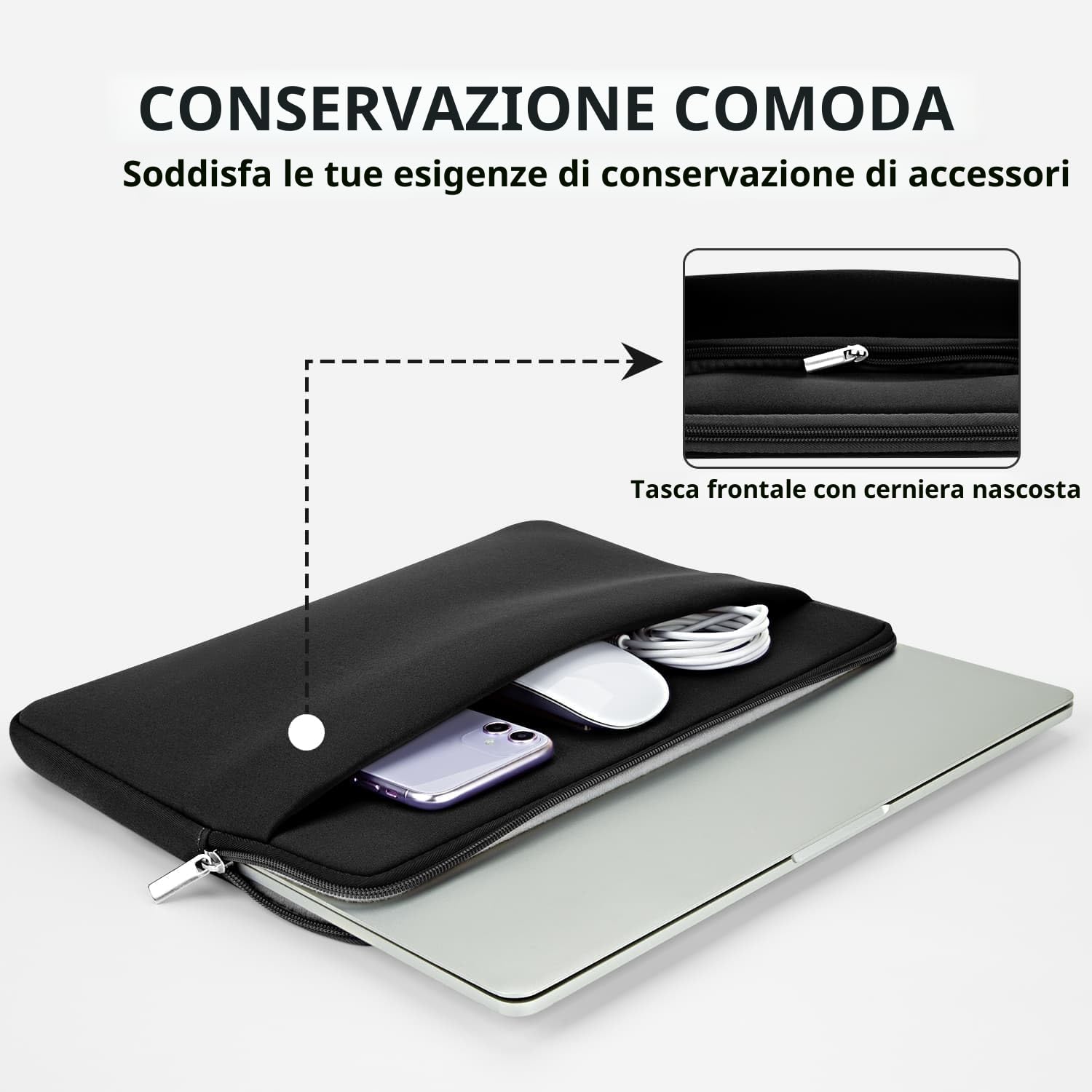 Borsa per Computer Portatile Custodia Pc Compatibile MacBook Air/Pro 15-16 Pollici Imbottita Protettiva Nero