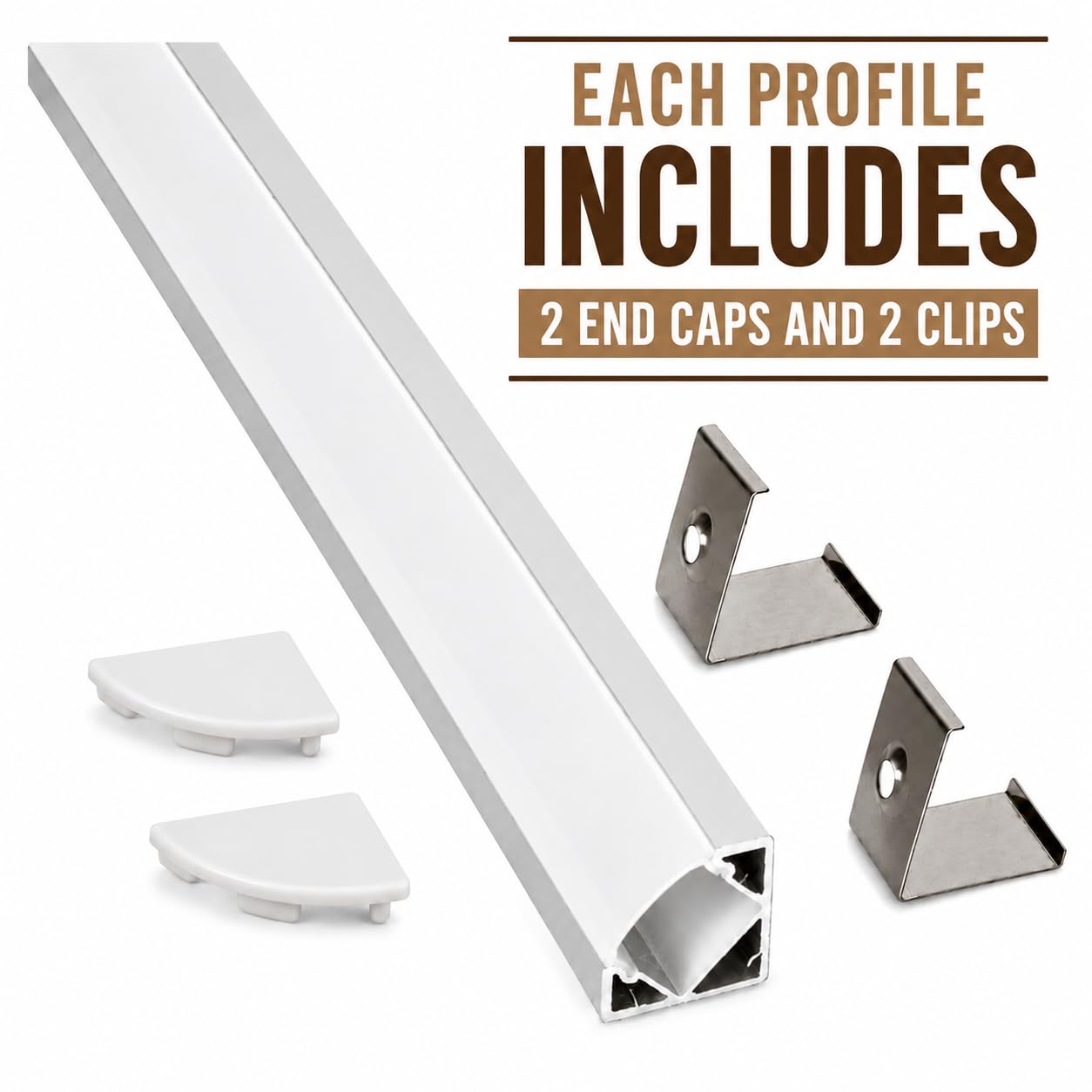 JANDEI - Lot de 20 Profilés en Aluminium en Sections de 1 Mètre, en Forme de V pour l'Installation de Rubans LED dans les Angles à 90°, avec Diffuseur Semi-Transparent, Embouts et Clips de Fixation