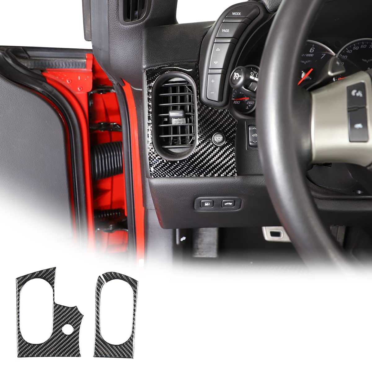 JONKOKO Carbon Fiber Interior Front Side Air Condition Vent Outlet Cover Trim for Chevrolet Corvette C6 2005-2013 Car Dashboard Side Air Vent Cover