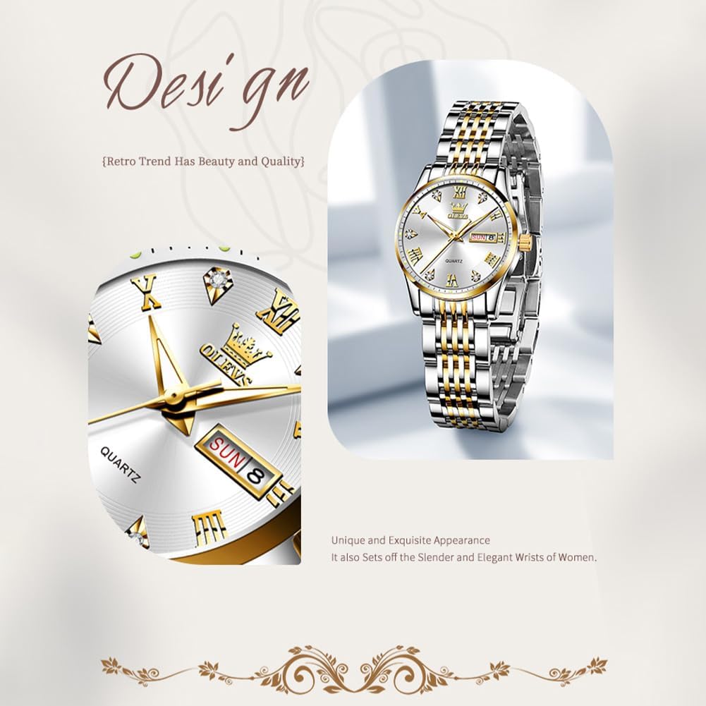 OLEVS Watches for Women Diamond Luxury Dress Women Watches Analog Quartz Waterproof Day Date Stainless Steel Wristwatch - Image 8
