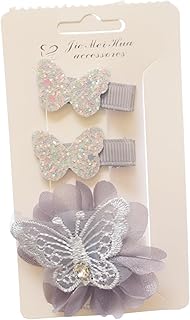 مشابك شعر بتصميم فراشة للبنات من دافان، 3 قطع - لون رمادي