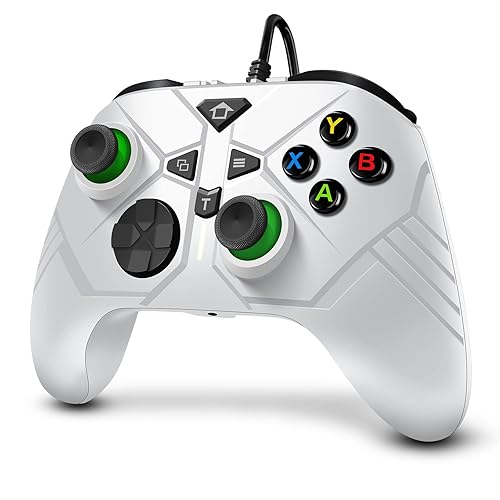 AceGamer Repuesto para controlador Xbox One con cable, color blanco con dos botones reprogramables, llave turbo y conector de audio de 0.138 in,