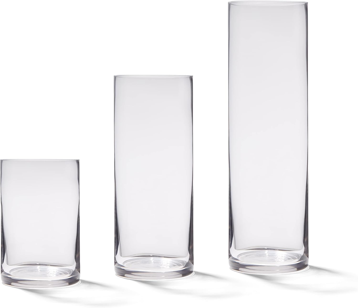Set of 3 Glass Cylinder Vases for Centerpieces 6, 9, 10.5 Inch Tall, 3.5" Wide - Clear Glass Flower Vases, Hurricane Pillar Candle Holder, Floating Candles, Christmas Advent Candle Holder
