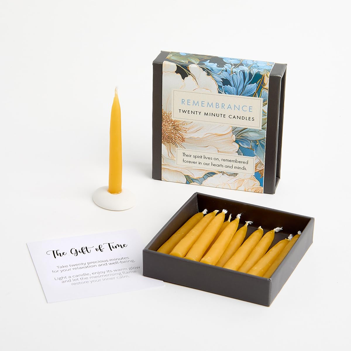 Cotton & Grey Natural Signature Collection - Remembrance (Floral) By - 12 Pure Beeswax Twenty Minute Candles With Ceramic Holder