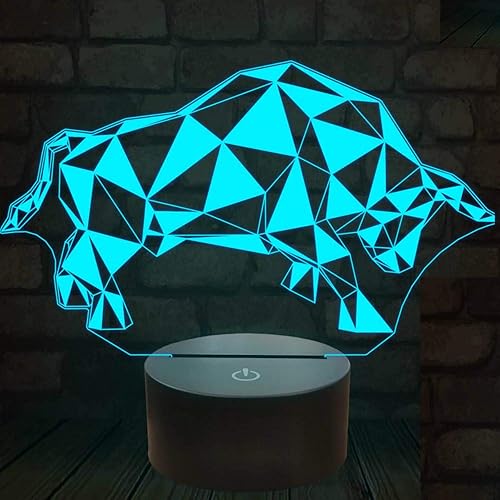 Lámpara de noche 3D con forma de vaca de toro, 7 colores cambiantes, interruptor táctil, lámpara de decoración de mesa, regalo de Navidad perfecto