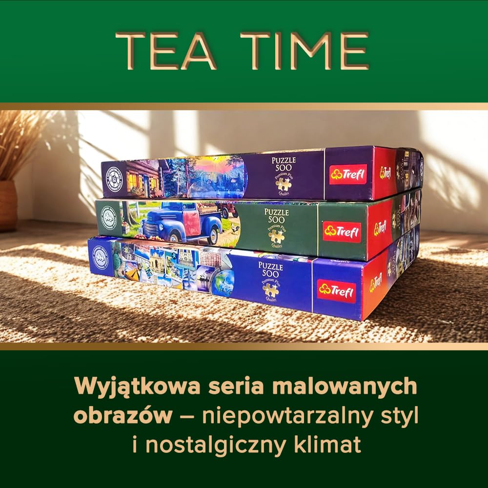 Trefl Premium Plus Quality - Puzzle Tea Time: Samochód Farmera - 500 Elementów, Seria Malowanych Nostalgicznyh Obrazków, Idealne Dopasowanie Elementów, dla Dorosłych i Dzieci od 10 lat