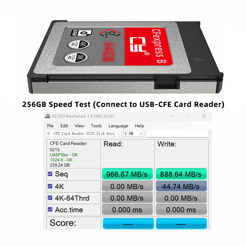 cablecc Scheda di memoria CFEXPRESS da 256 GB, tipo B, adattatore CFE CFB compatibile con XS Camera 8K RAW PCIE espansione