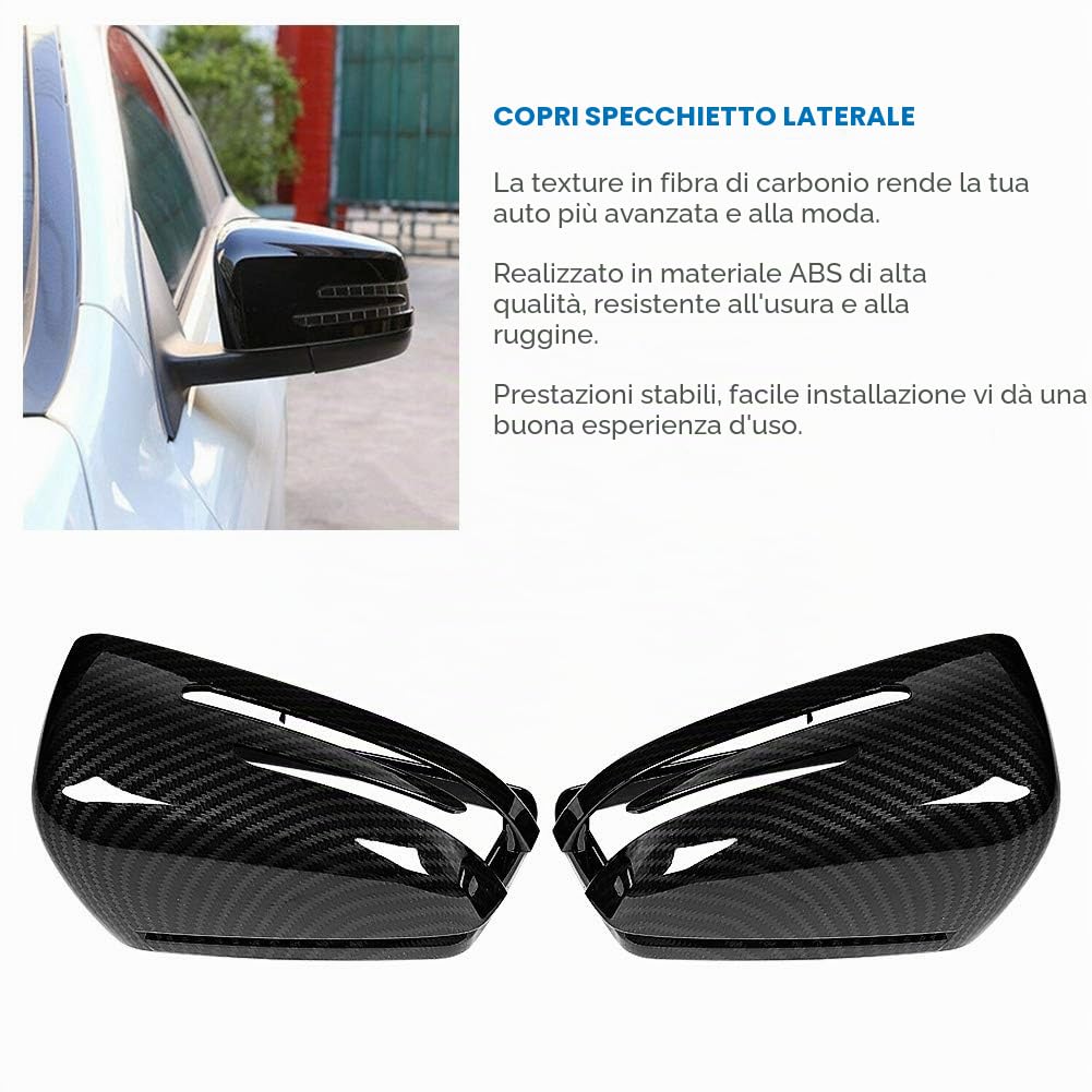 Copri specchietto retrovisore, 2 Pezzi Copri specchietto retrovisore Sinistro e Destro Materiale ABS in Fibra di Carbonio Compatibile con Classe A W176 2012-2017.