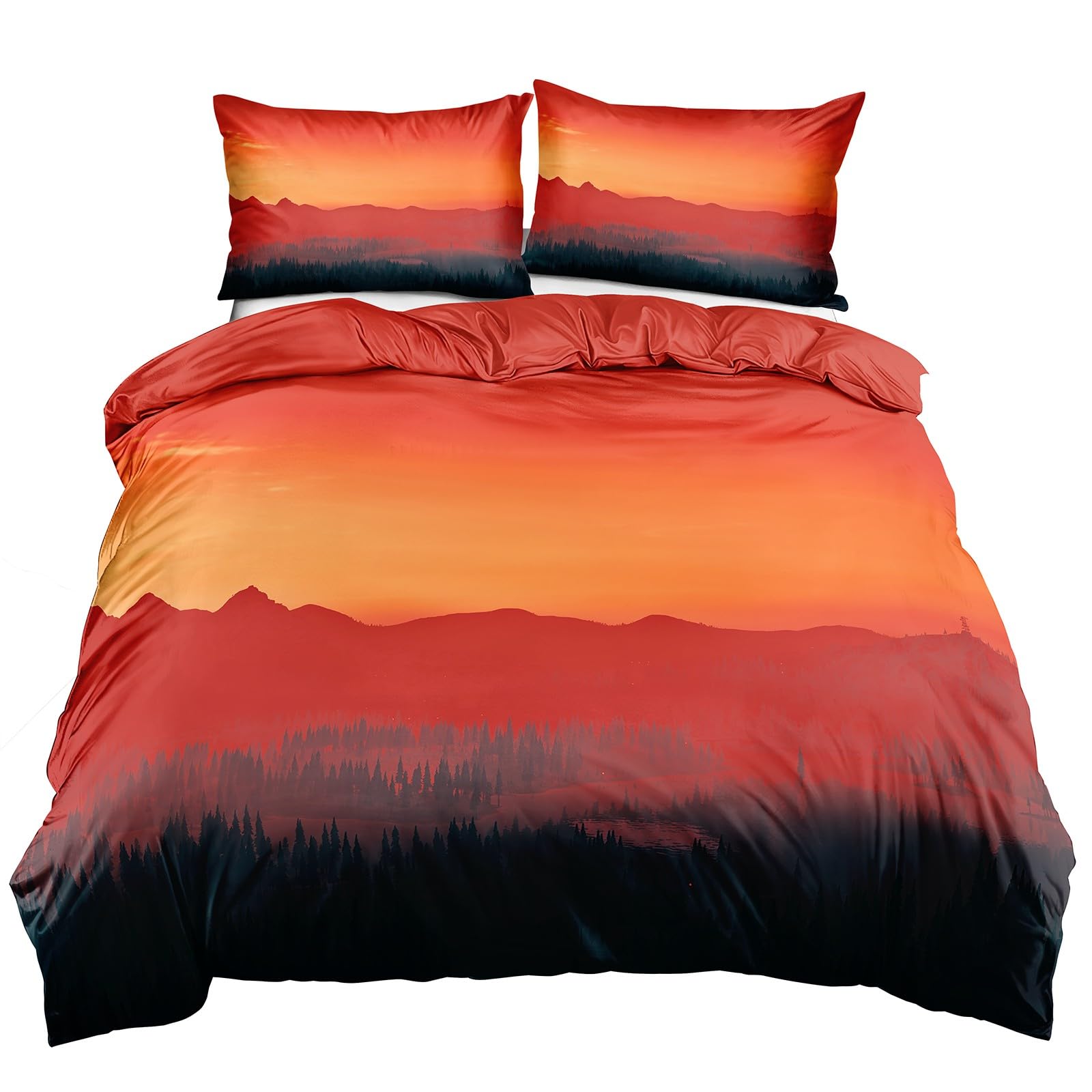 Housse de couette 220x240 montagne avec 2 taies d'oreiller en microfibre douce
