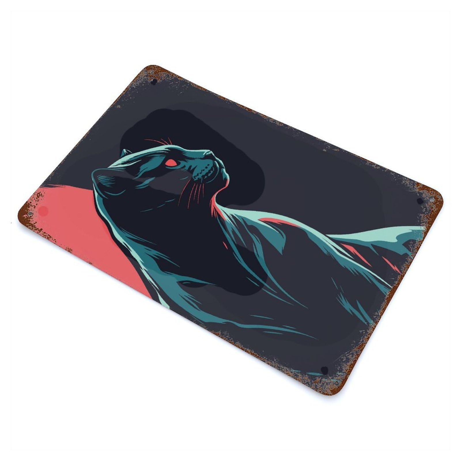 Stylized Panther Illustration Decorative Tin Sign 11.8"x7.9", Rustic Home Decor for Garage, Pub Or Kitchen