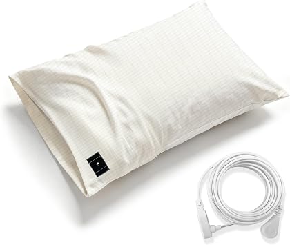 Grounding Pillowcase Earth Connected Sliver Fiber Pillow Case King Bedding with 15ft Cord White,20x36 Inch