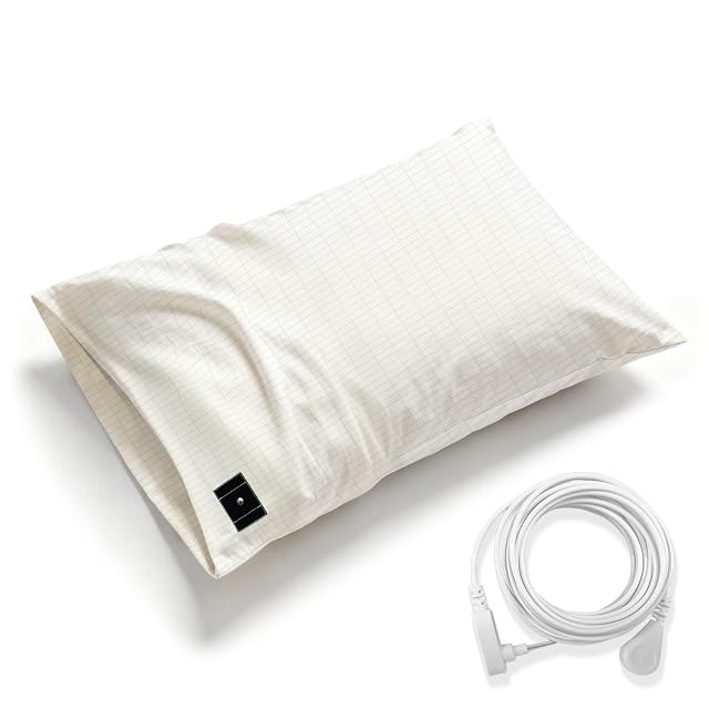 Grounding Pillowcase Earth Connected Sliver Fiber Pillow Case King Bedding with 15ft Cord White 20x36 Inch