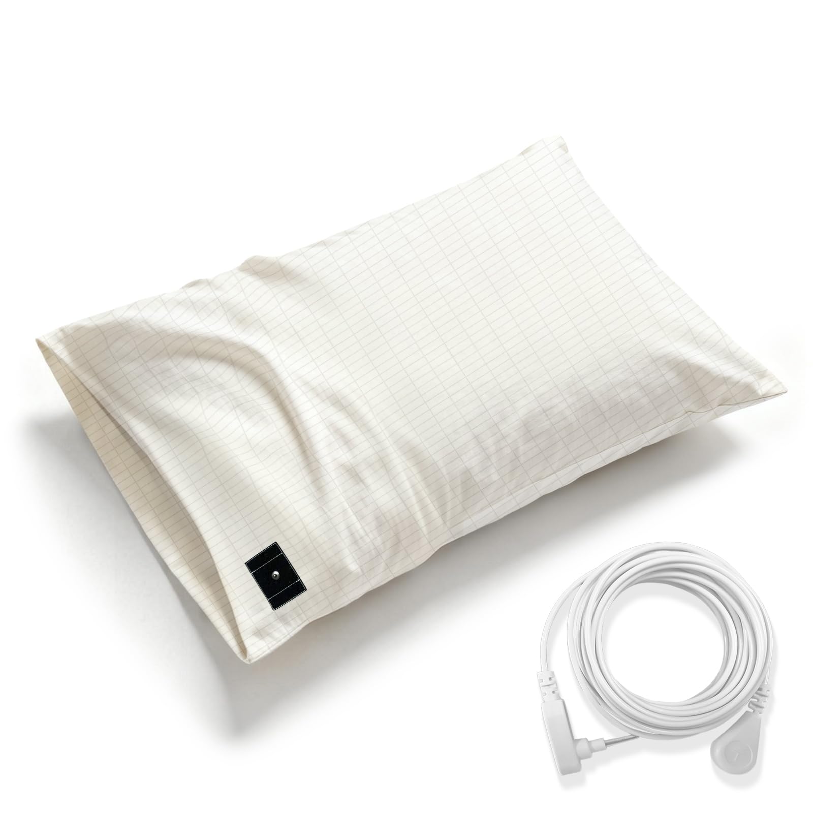 Grounding Pillowcase Earth Connected Sliver Fiber Pillow Case King Bedding with 15ft Cord White 20x36 Inch