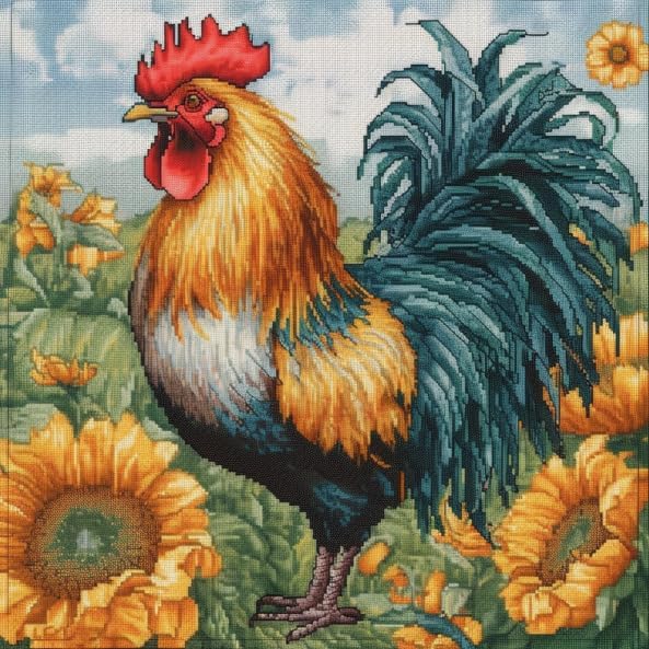 Kits de punto de cruz de 14 CT para principiantes, estampado de girasol y pollo, suministros de punto de cruz estampados, kits de bordado impresos,