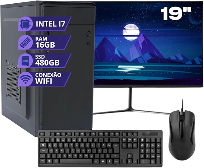 Pc Computador Completo Intel Core I7 3.4ghz Memoria 16gb Ssd 480gb Monitor 19