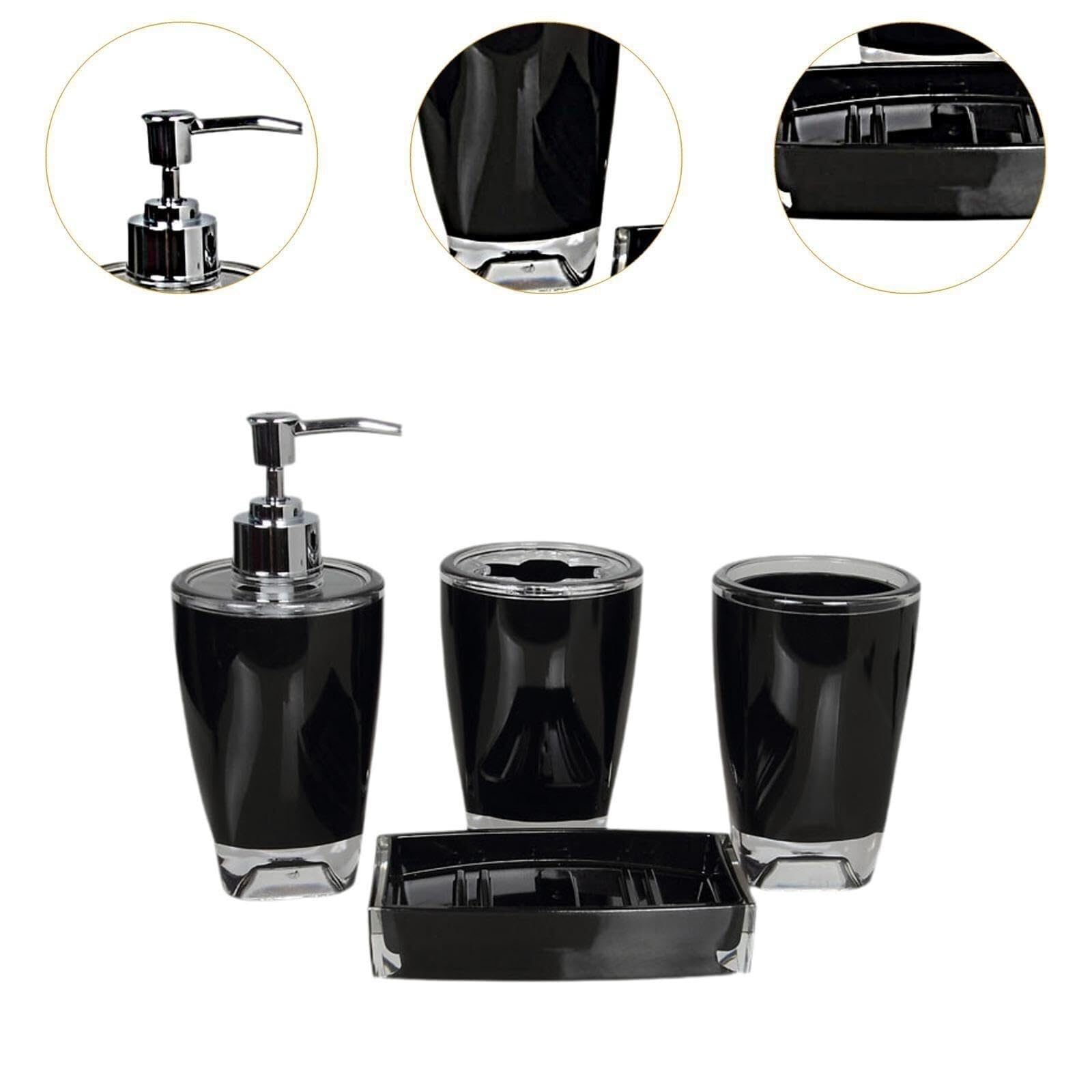 Badezimmer-Deko und 4X Zahnbürstenhalter Lotionspender Organizer Hoteldekor Antikdekor (Rosa) Essentials für das Studentenwohnheim(Black)