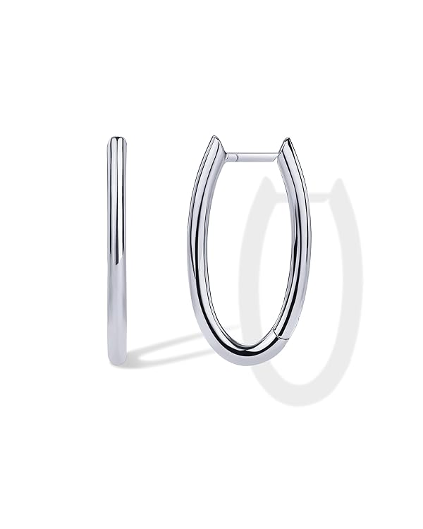 PAVOI 925 Sterling Silver Geometric Huggie Earrings for Women, White Gold by PAVOI - Used condition - US$11.73