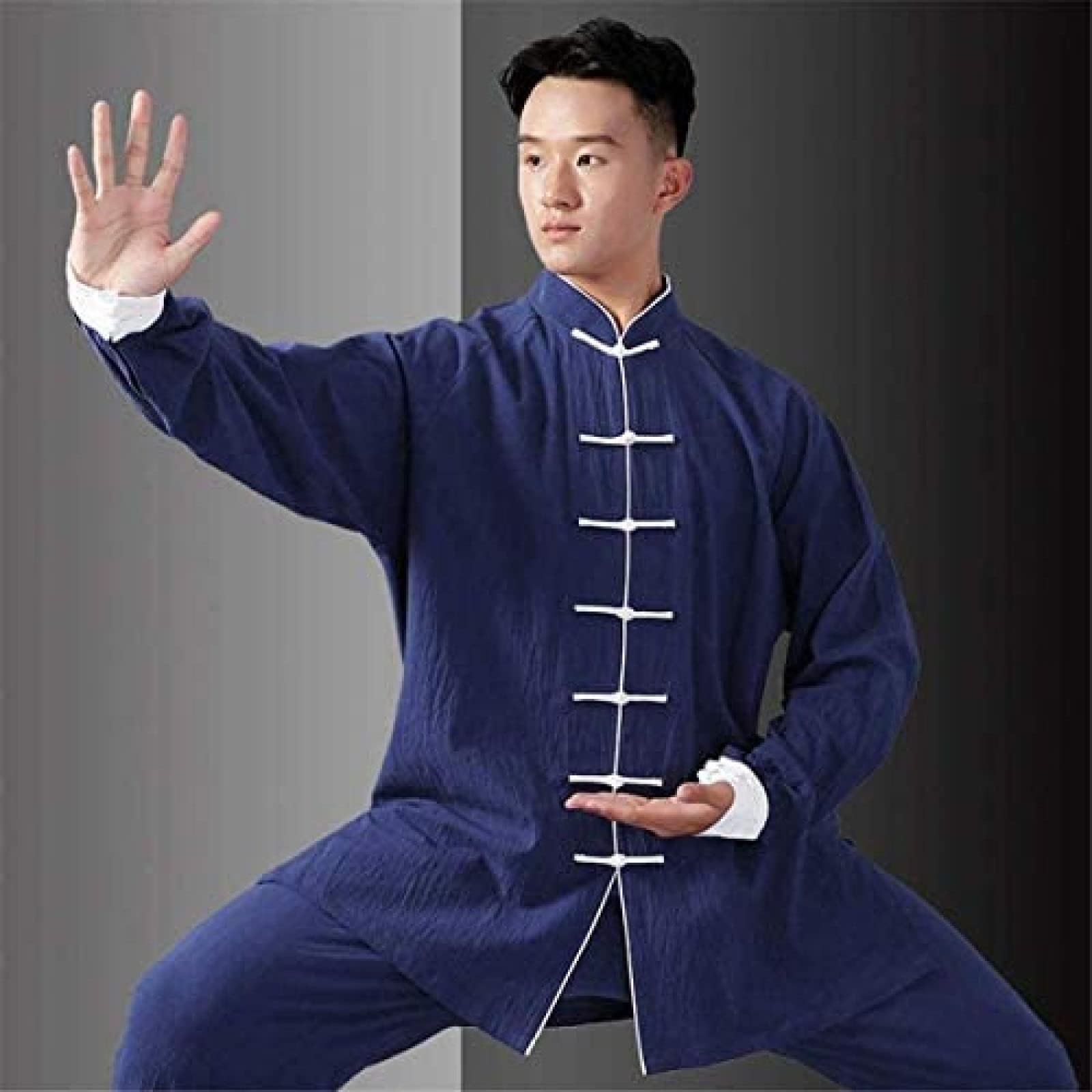 Abbigliamento Tai Chi, Abiti per Arti Marziali Unisex per Adulti Imposta Autunno Inverno Lino in Cotone Mantenere al Caldo Indossare Kung Fu Uniforme Wing Chun Abbigliamento Fitness,Blue,XL