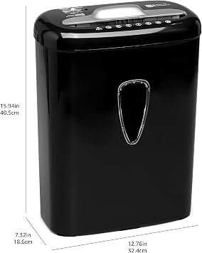 Amazon Basics 6 Sheet High Security Micro-Cut Paper and Credit Card Shredder, P-4 Security Level, Easy to Empty, Black