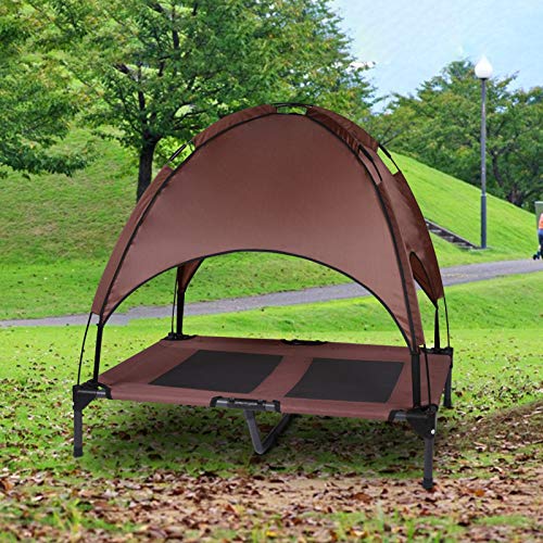 OLSAGO Elevated Pet Cot with Canopy,Portable Raised Pet Cot for Camping or Beach,Removable Canopy,Durable 1680D Oxford Fabric Raised Mesh Cot Cooling Outdoor Dog Bed,Carrying Bag(Coffee Brown) - Thumbnail 6