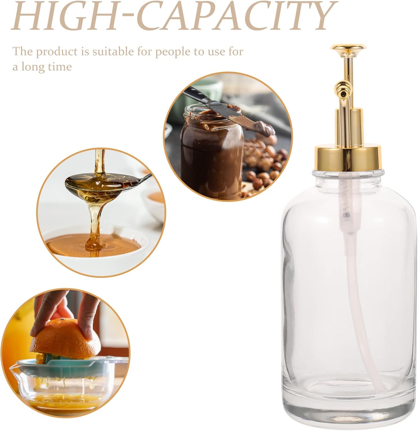Hemoton Glass Lotion Bottle Pump Head with Stainless Steel Multiuse Syrup Dispenser for Kitchen and Bathroom Food-Grade Glass for Safe Storage of Syrups and Lotions Dustproof Seal 8.66*3.18*3.18in