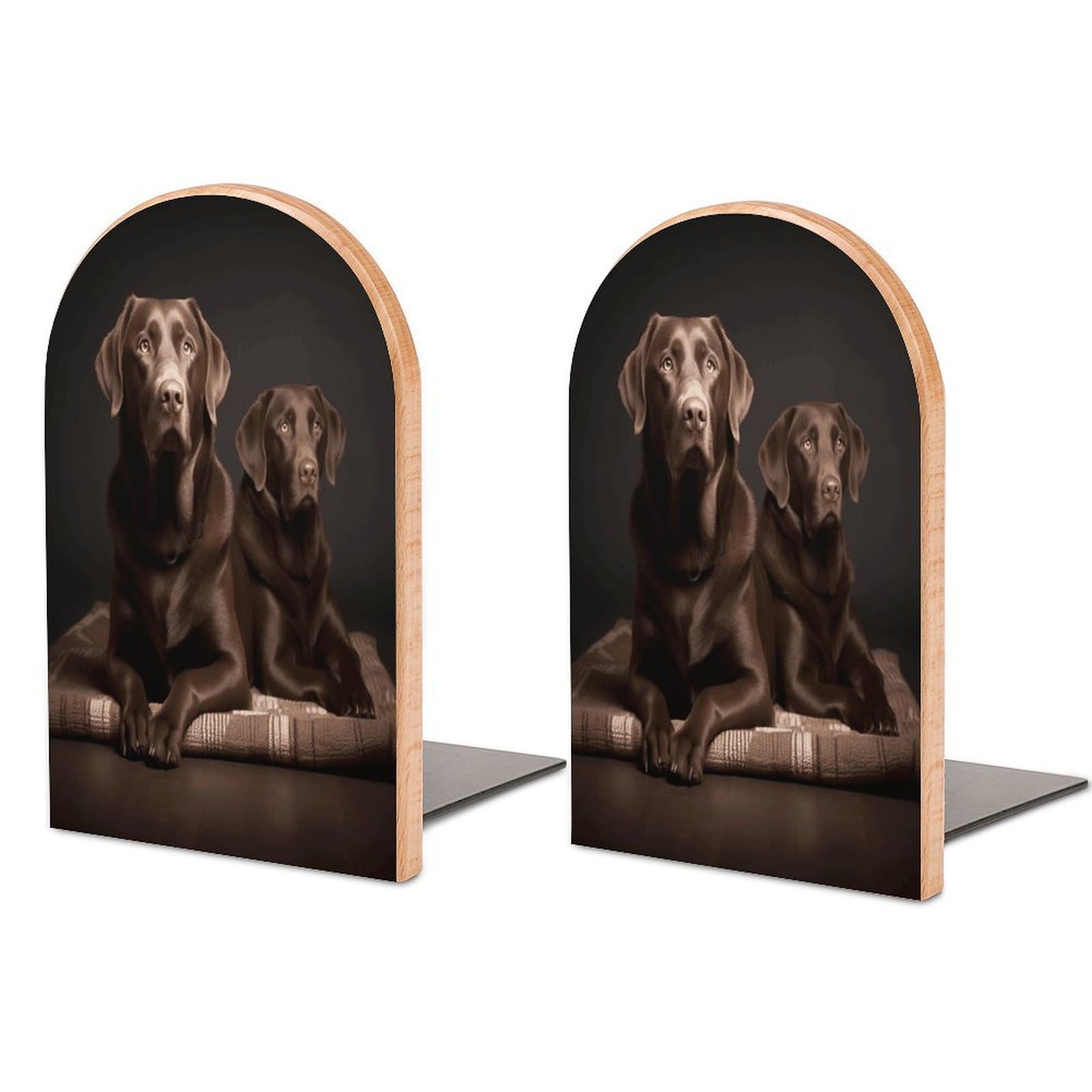 Brown Labrador Retriever Bookends for Shelves Non Skid Book Stoppers Universal Economy Bookend Heavy Duty Wood Book End Decorative Book Shelf Holder for Home Office Desk 1 Pair