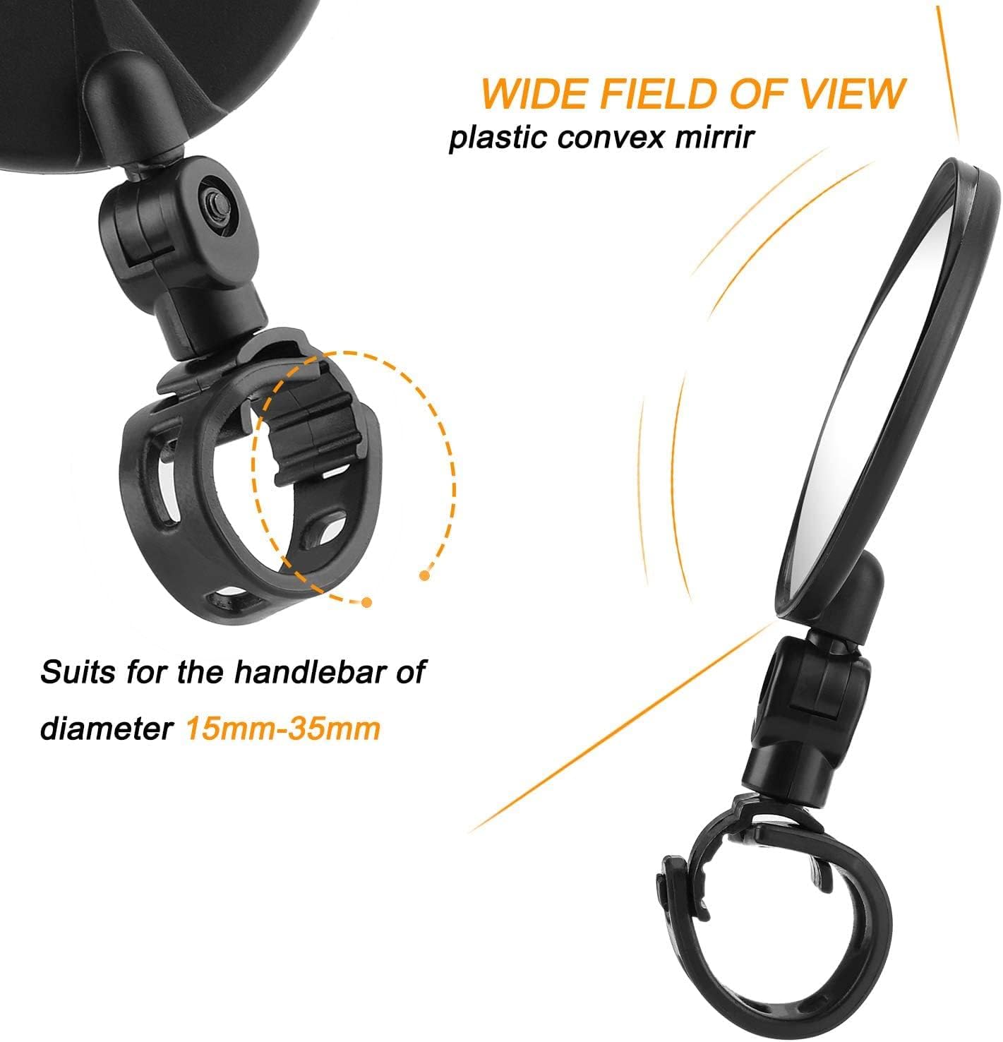 Indob Bicycle Mirror/Motorcycle Rear View Safe Mirrors, Adjustable Rotatable Handlebars Mounted Plastic Convex Mirror for Cycle (1 Pair) 2
