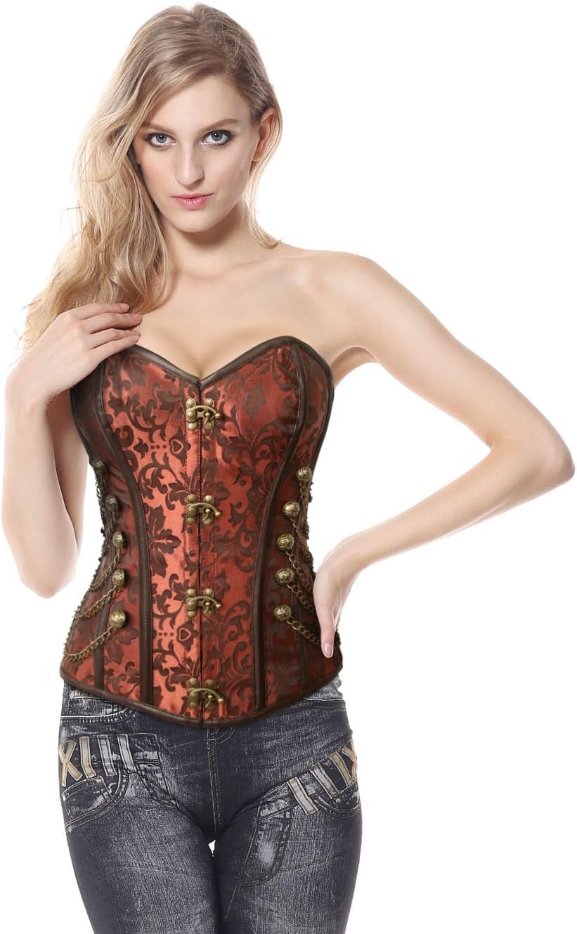 Charmian Women's Spiral Steel Boned Steampunk Gothic Bustier Corset with Chains - Image 3