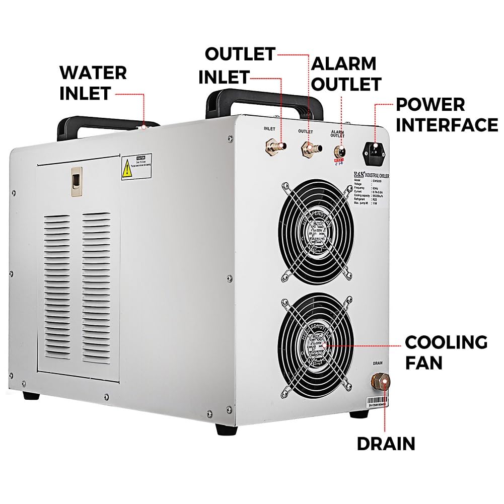 Enfriador de Agua Refrigerado Industrial 220V CW-5200DG para Tubo Láser de CO2 130/150W, Enfriador de Tubo Láser de Vidrio CO2 con Termostato Preciso, Tanque de Enfriamiento de 6L 1400W(CW-5200)